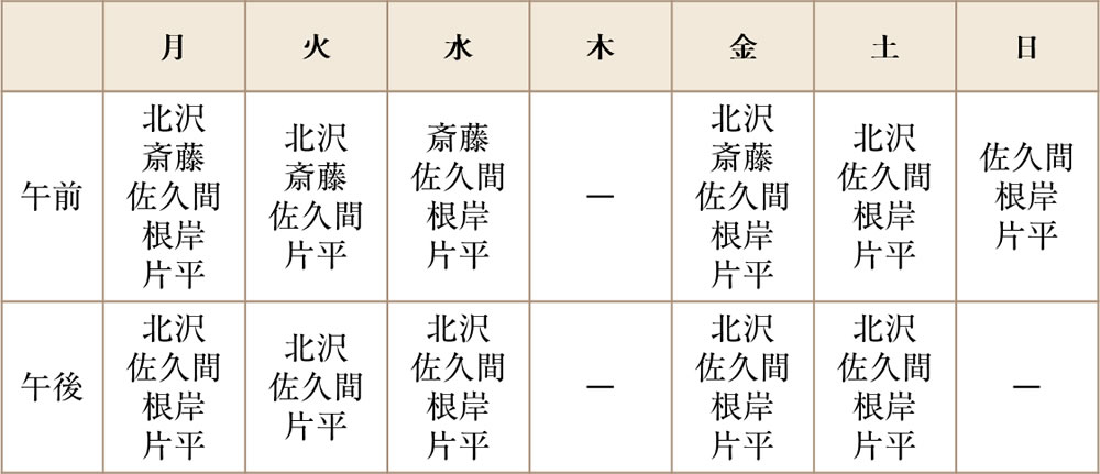 斎藤歯科医院ドクター出勤表